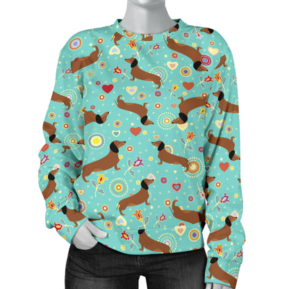 Dachshund with Floral Print Pattern Women Long Sleeve Sweatshirt