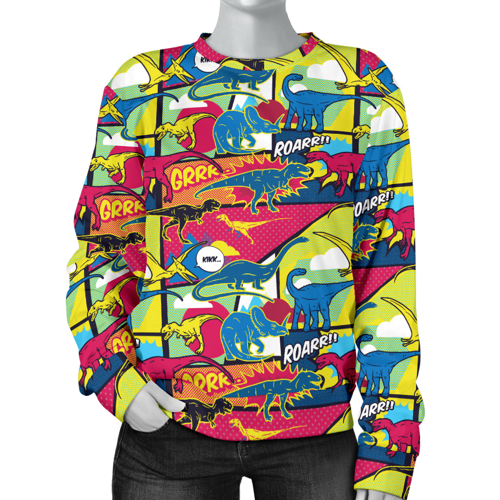 Dinosaur Comic Pop Art Style Women Long Sleeve Sweatshirt