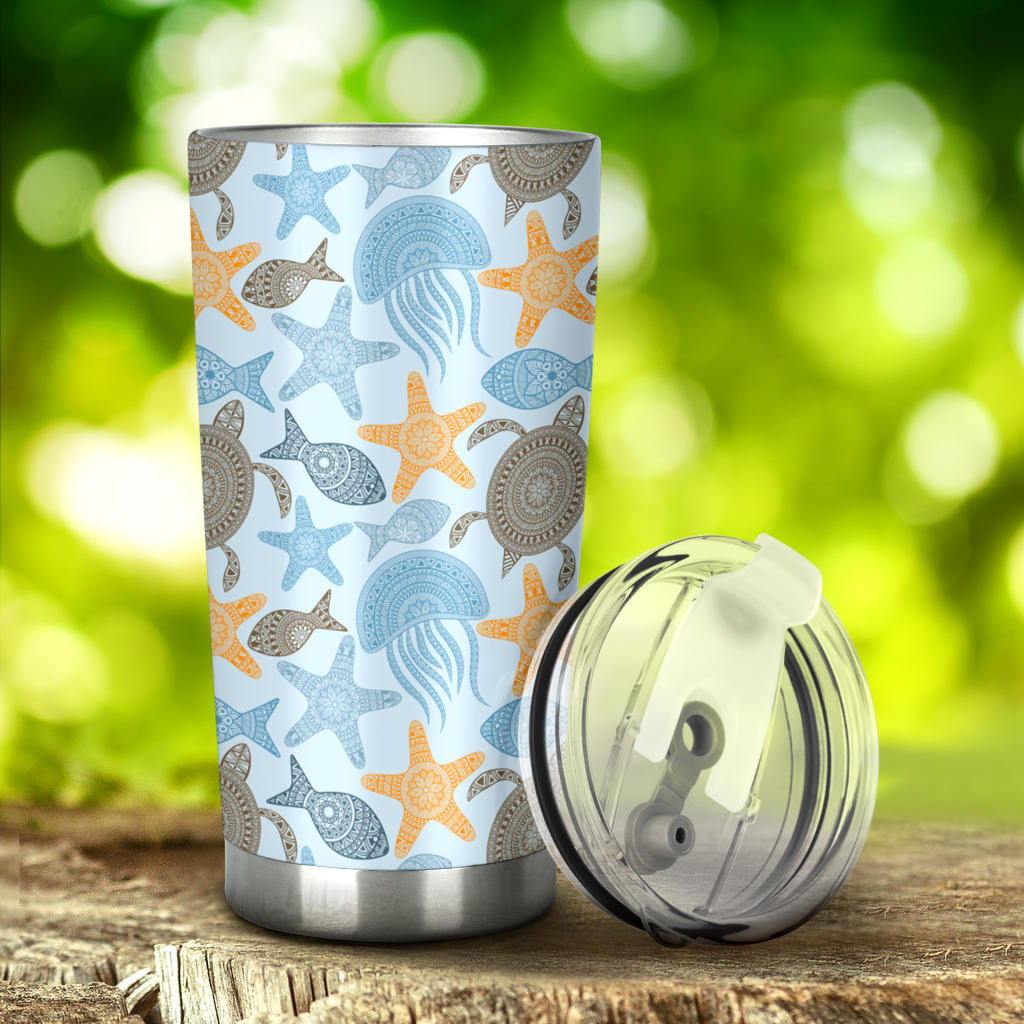 Polynesian Jellyfish Turtle Print Tumbler