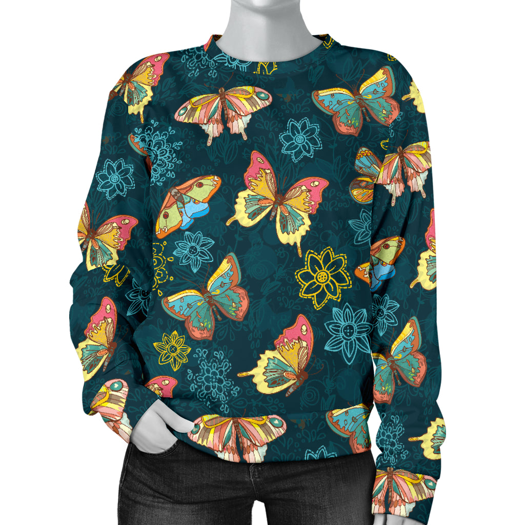 Butterfly Hand Draw Print Pattern Women Long Sleeve Sweatshirt