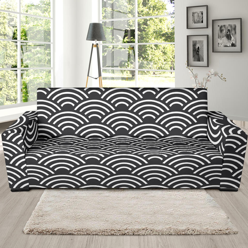 Scales Black White Pattern Print Design 03 Sofa Slipcover