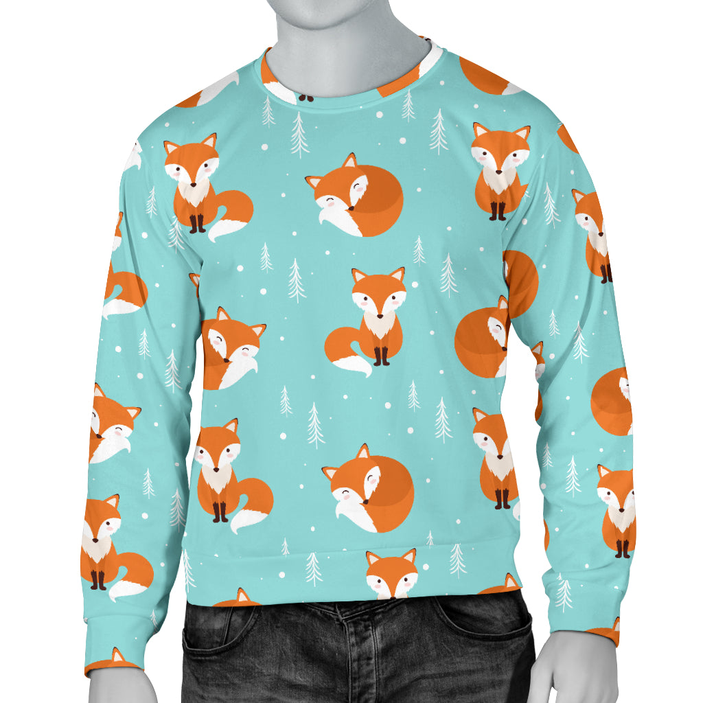 Fox Design Snow Print Pattern Men Long Sleeve Sweatshirt