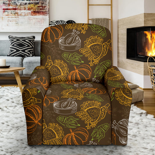 Thanksgiving Print Design LKS301 Recliner Slipcover with Pocket