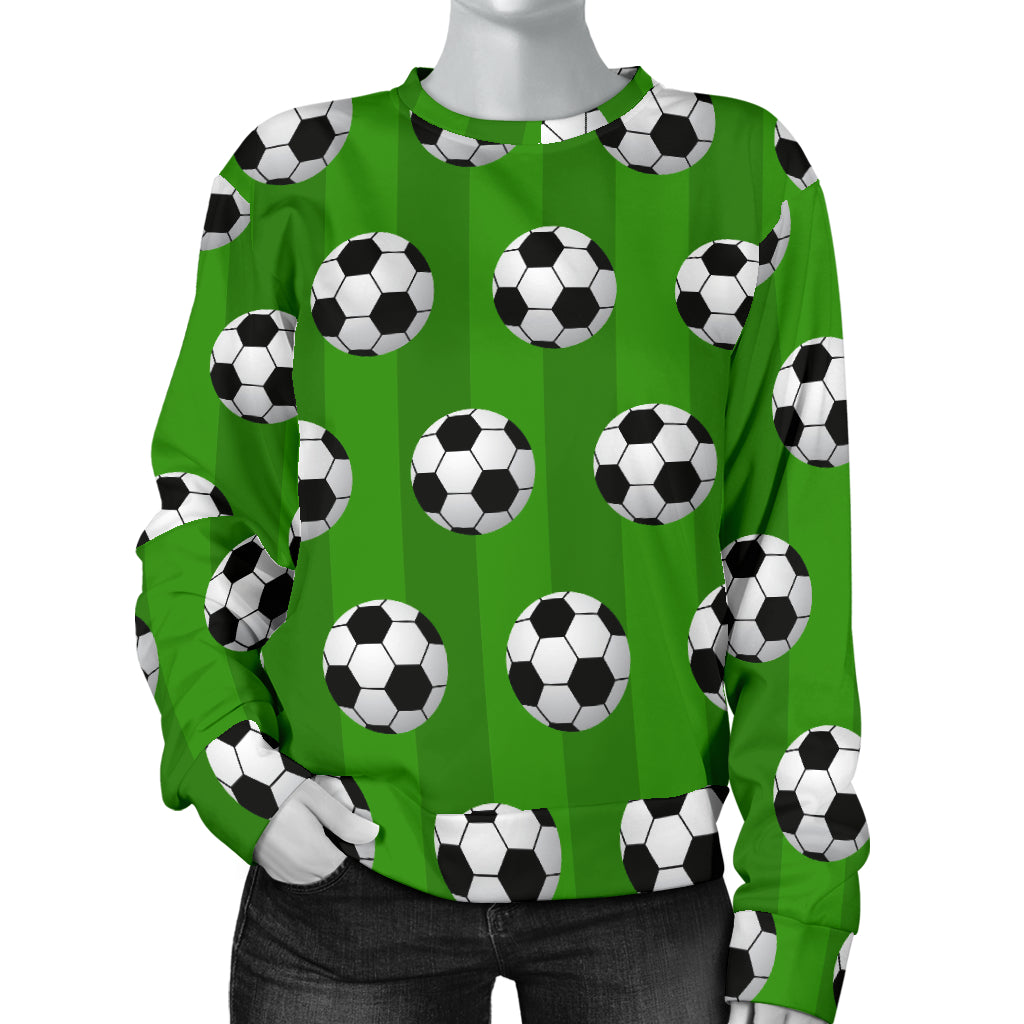 Soccer Ball Green Backgrpund Print Women Long Sleeve Sweatshirt