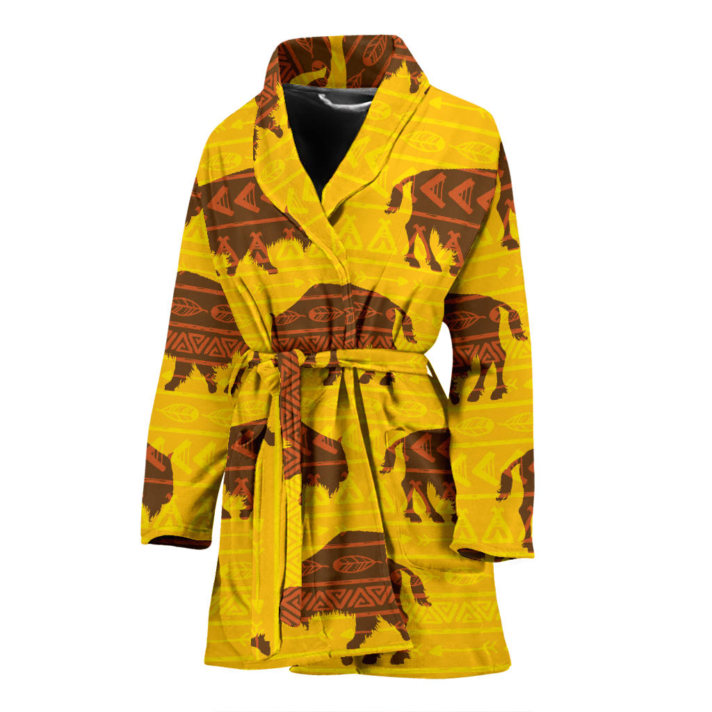 Bison Native Pattern Print Design 01 Women Bathrobe