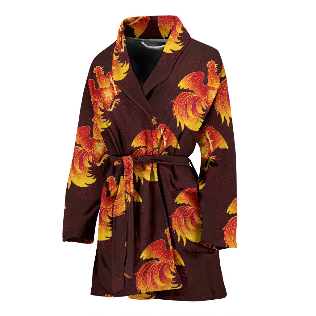 Rooster Pattern Print Design A04 Women Bathrobe