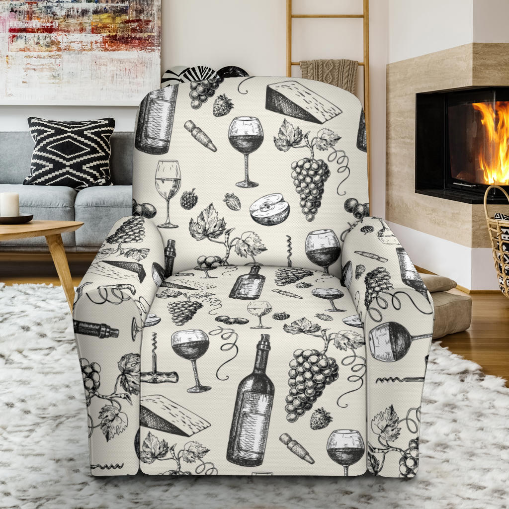 Wine Themed Print Design LKS306 Recliner Slipcover with Pocket