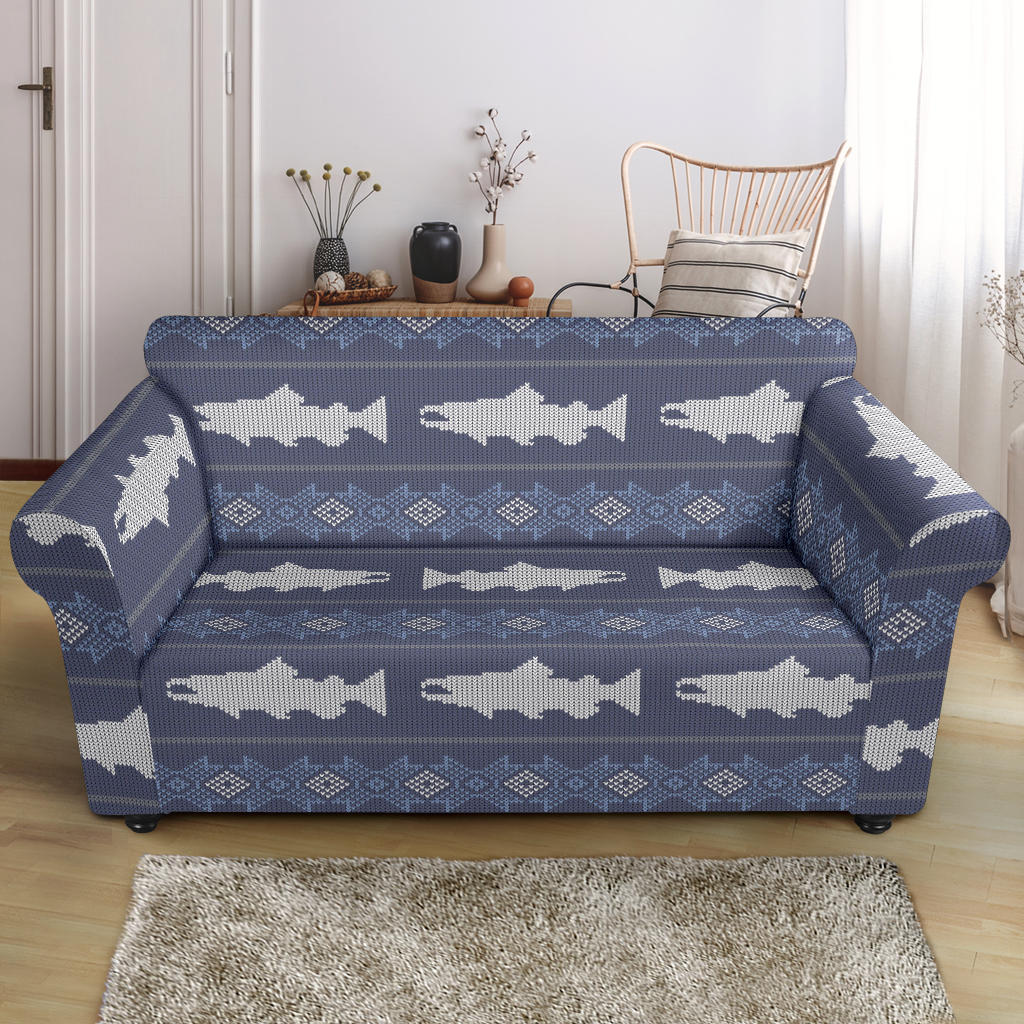 Salmon Fish Knit Style Print Design LKS304 Loveseat Couch Slipcover