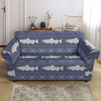 Salmon Fish Knit Style Print Design LKS304 Loveseat Couch Slipcover