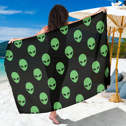 Alien Green Neon Pattern Print Design 01 Sarong Pareo Wrap