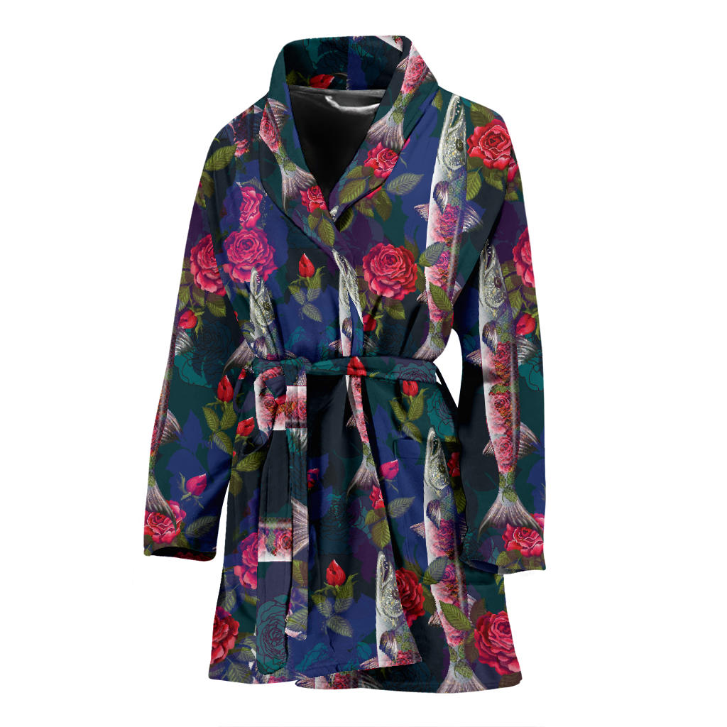 Barracuda with Folwer Pattern Print Design 01 Women Bathrobe