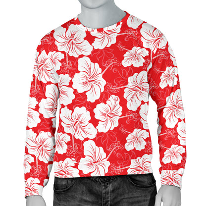 Flower Hawaiian Hibiscus Red Background Print Men Long Sleeve Sweatshirt