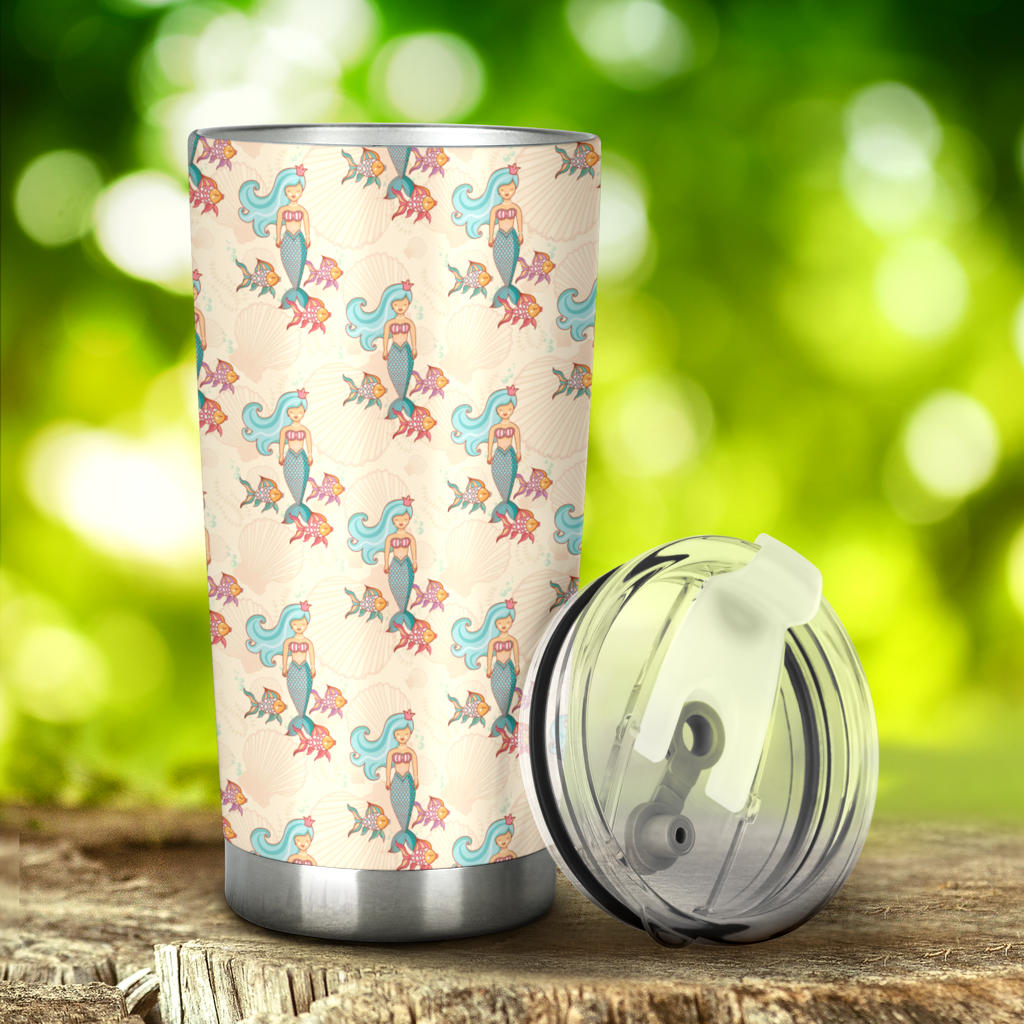 Mermaid Girl With Fish Design Print Tumbler