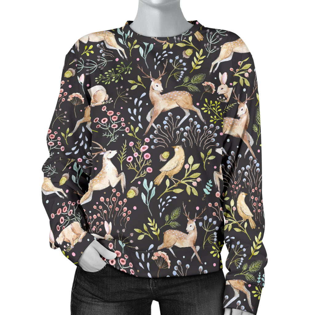 Deer Floral Jungle Women Long Sleeve Sweatshirt