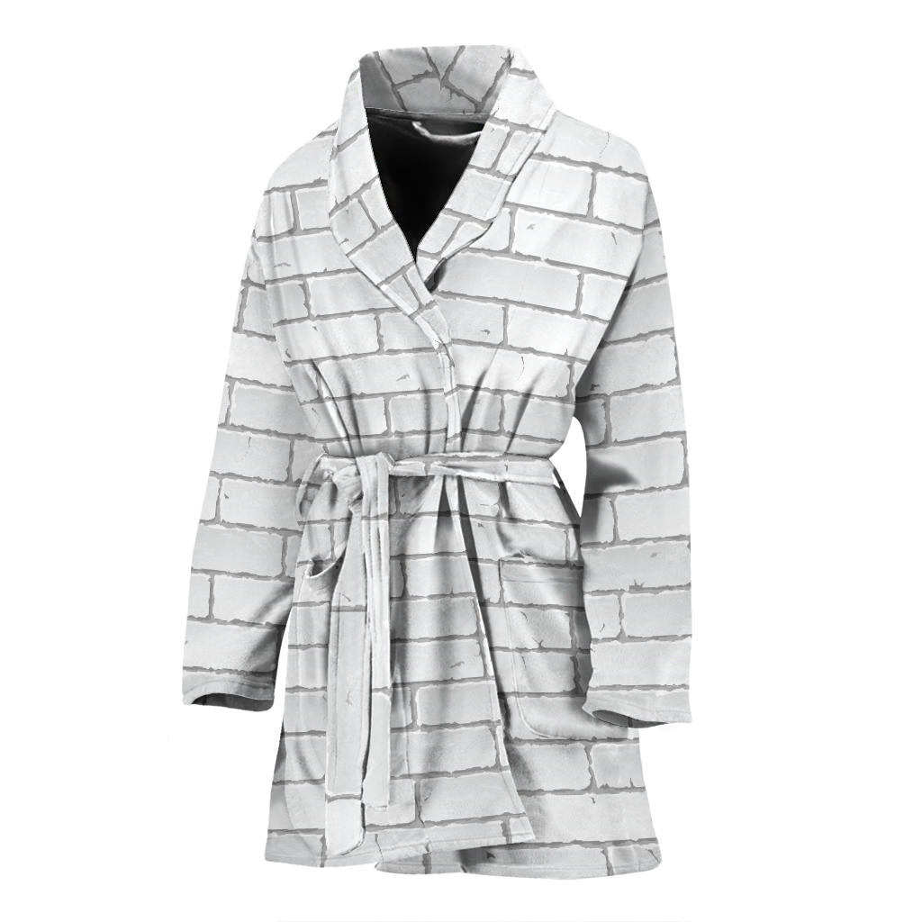 Brick White Pattern Print Design 03 Women Bathrobe