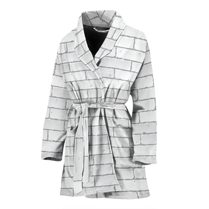 Brick White Pattern Print Design 03 Women Bathrobe