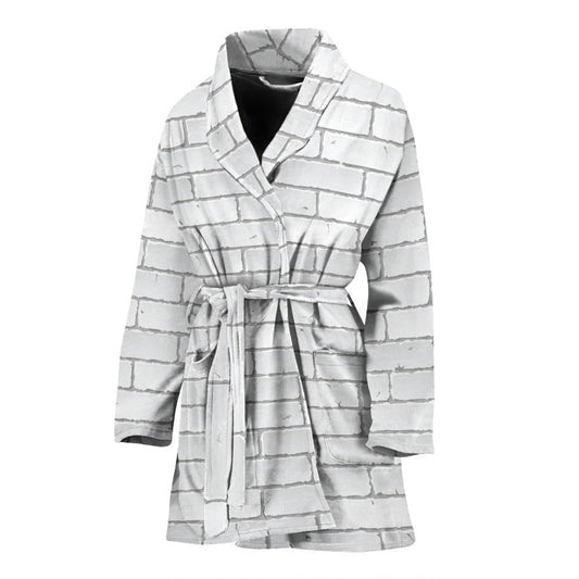 Brick White Pattern Print Design 03 Women Bathrobe