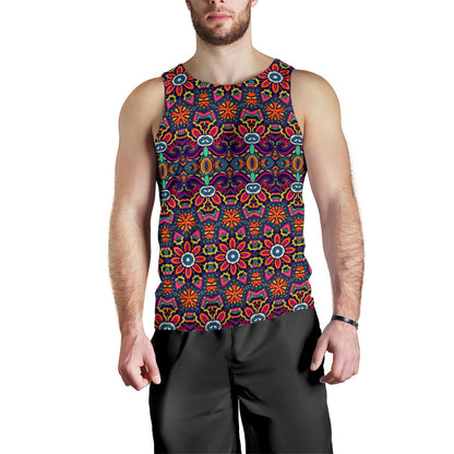 Ethnic Flower Style Print Pattern Men Tank Top