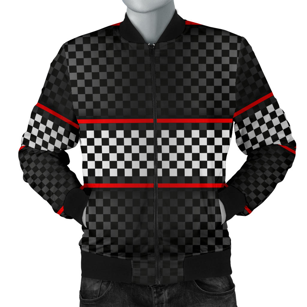 Checkered Flag Red Line Style Men Bomber Jacket