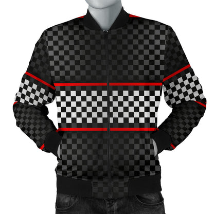 Checkered Flag Red Line Style Men Bomber Jacket