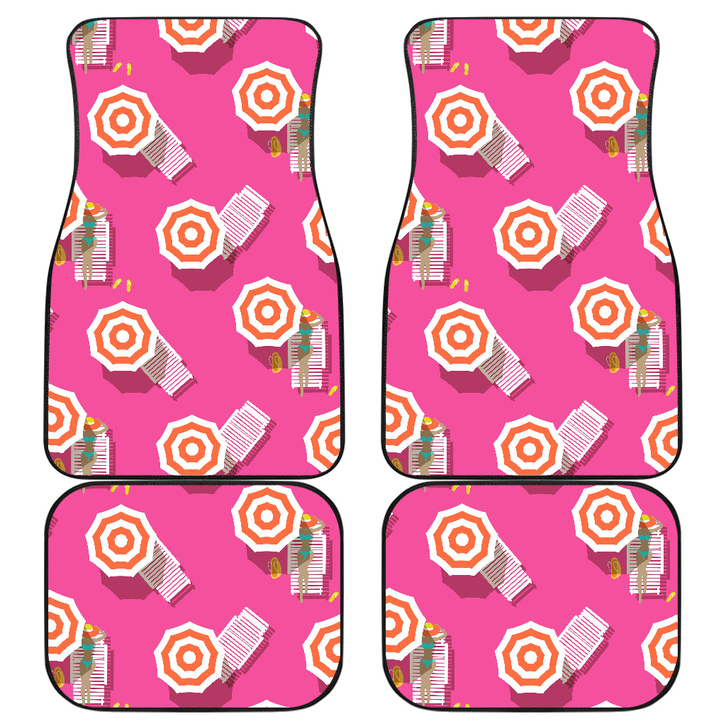 Beach Top View Umbrella Theme Car Floor Mats Front Back