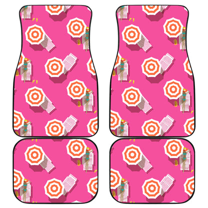 Beach Top View Umbrella Theme Car Floor Mats Front Back