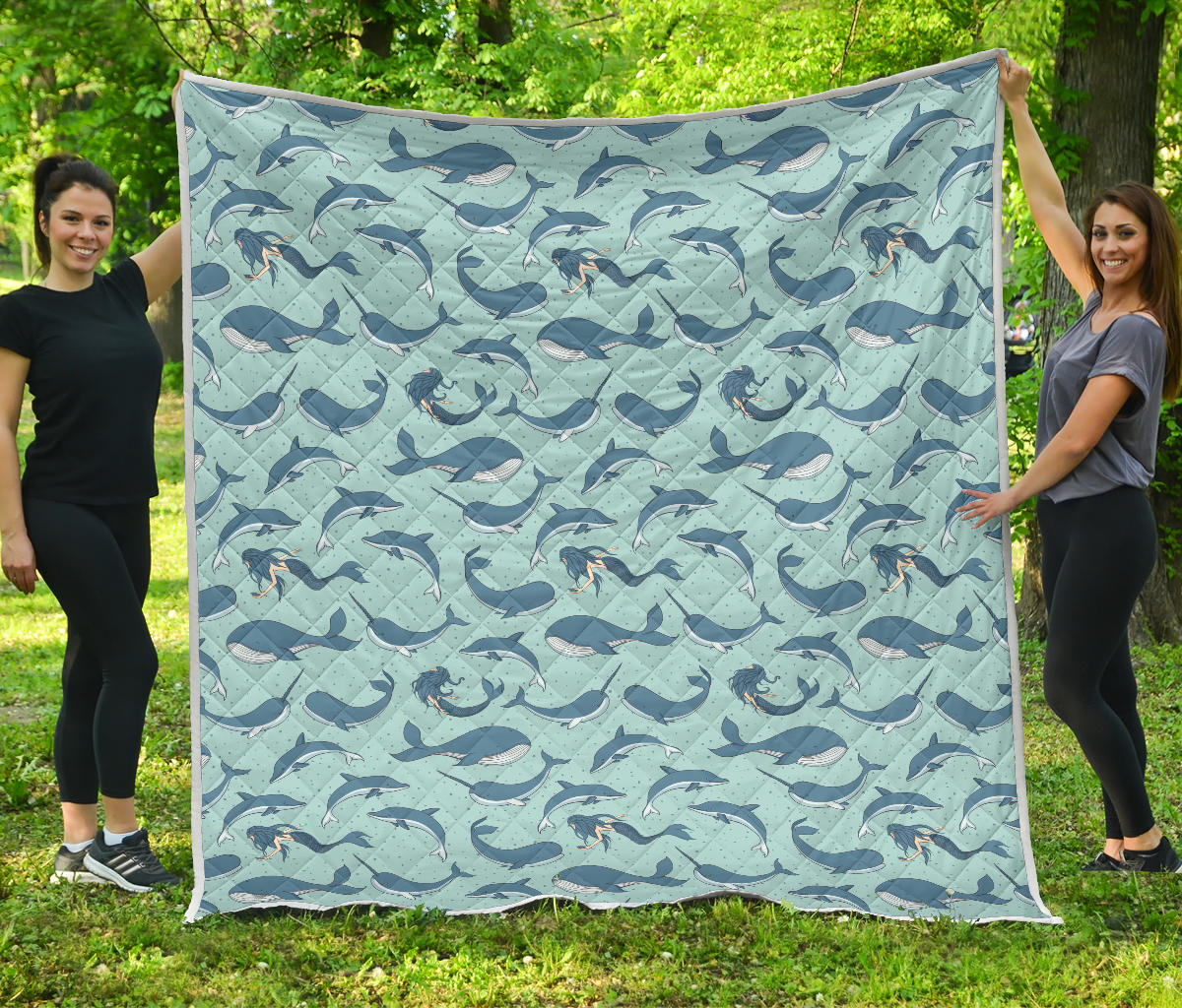 Narwhal Themed Print Quilt Bedspread
