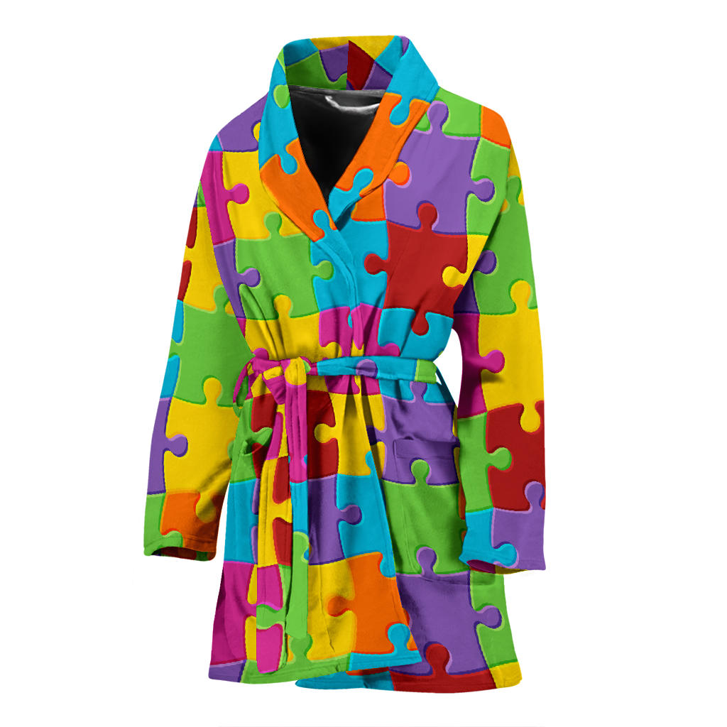 Autism Awareness Pattern Print Design 02 Women Bathrobe