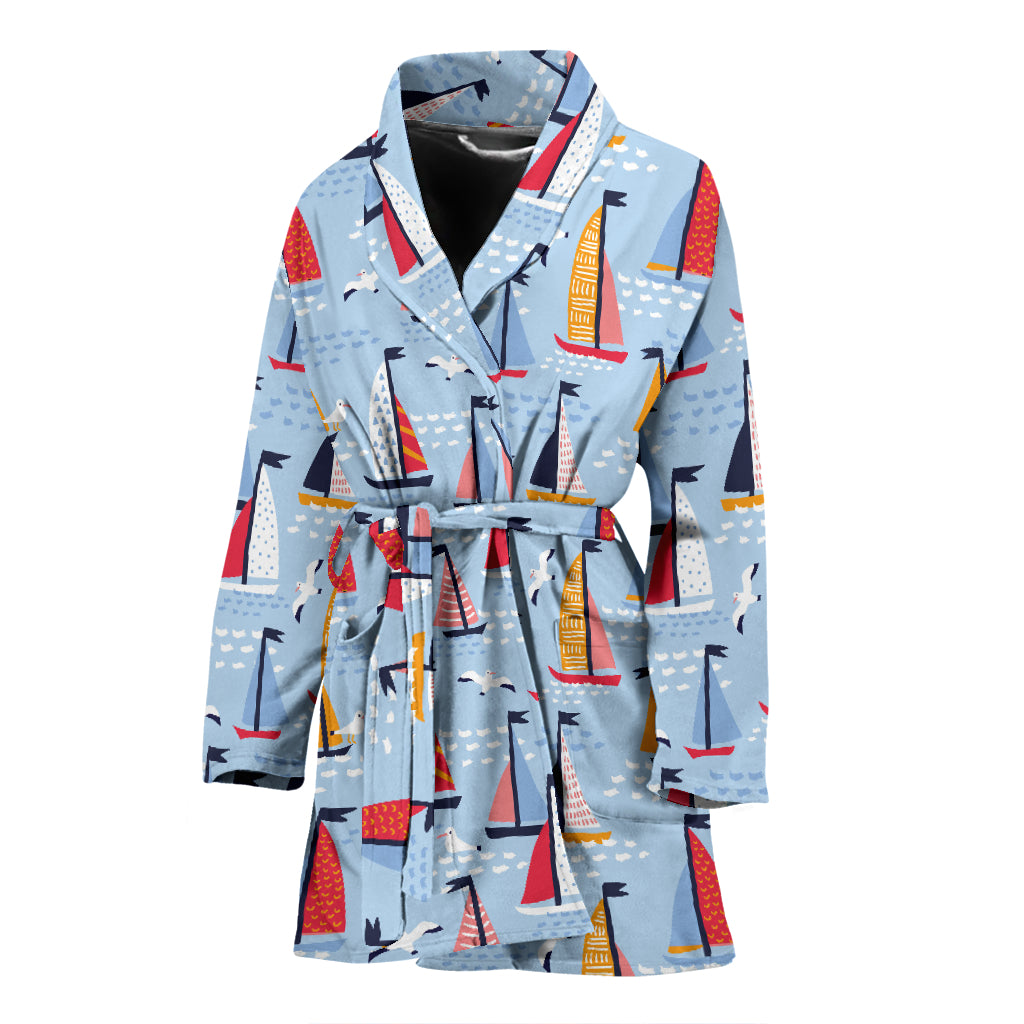 Sailboat Print Design LKS304 Women Bathrobe