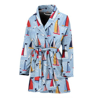 Sailboat Print Design LKS304 Women Bathrobe