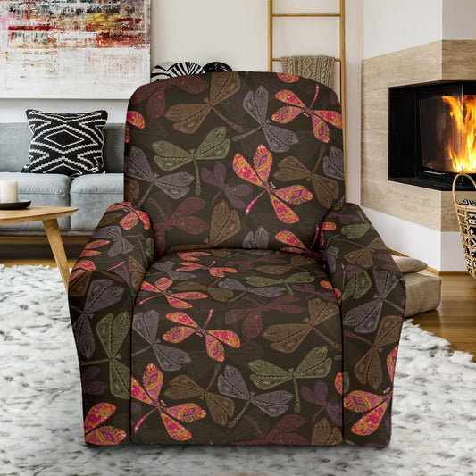 Dragonfly Pattern Print Design 02 Recliner Slipcover with Pocket