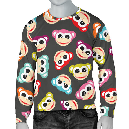 Monkey Head Design Themed Print Men Long Sleeve Sweatshirt