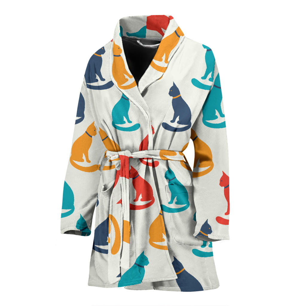 Cat Pattern Print Design 03 Women Bathrobe