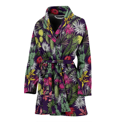 Cactus Pattern Print Design 08 Women Bathrobe