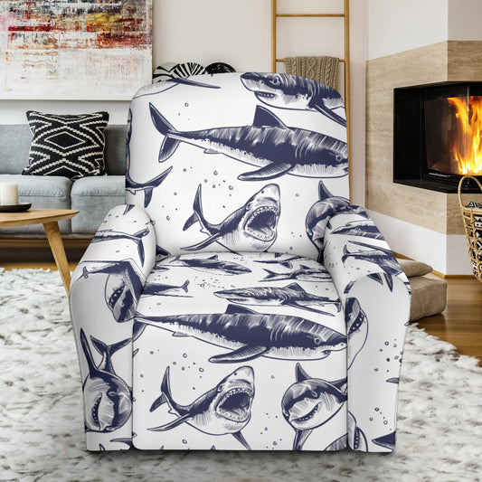 Great White Shark Pattern Print Design 02 Recliner Slipcover with Pocket