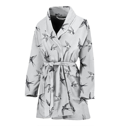 Swallow Bird Pattern Print Design 04 Women Bathrobe