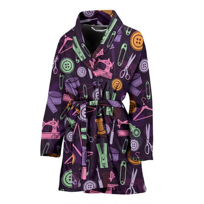 Sewing Equipment Print Design LKS306 Women Bathrobe