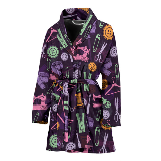 Sewing Equipment Print Design LKS306 Women Bathrobe