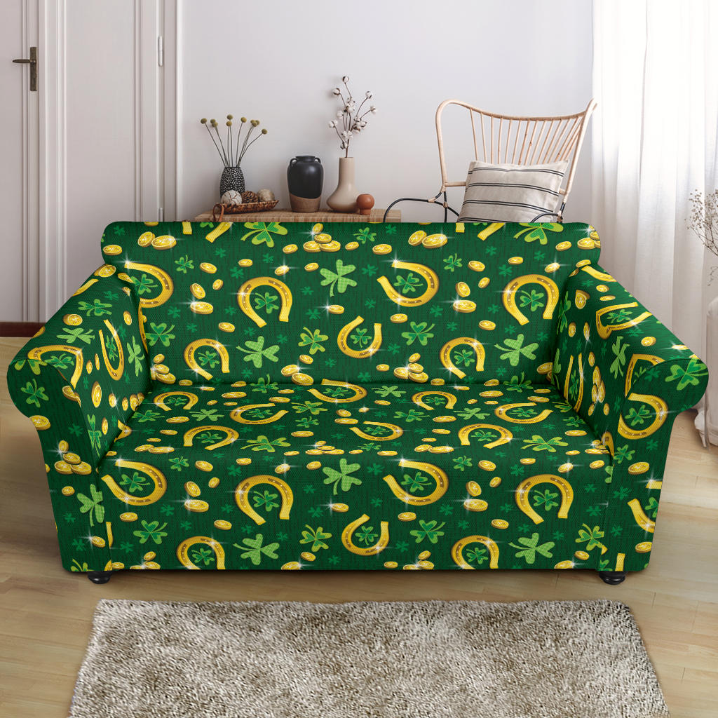Shamrock Horse Shoes Saint Patrick's Day Print Design LKS307 Loveseat Couch Slipcover