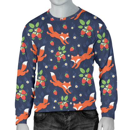 Fox Strawberry Print Pattern Men Long Sleeve Sweatshirt