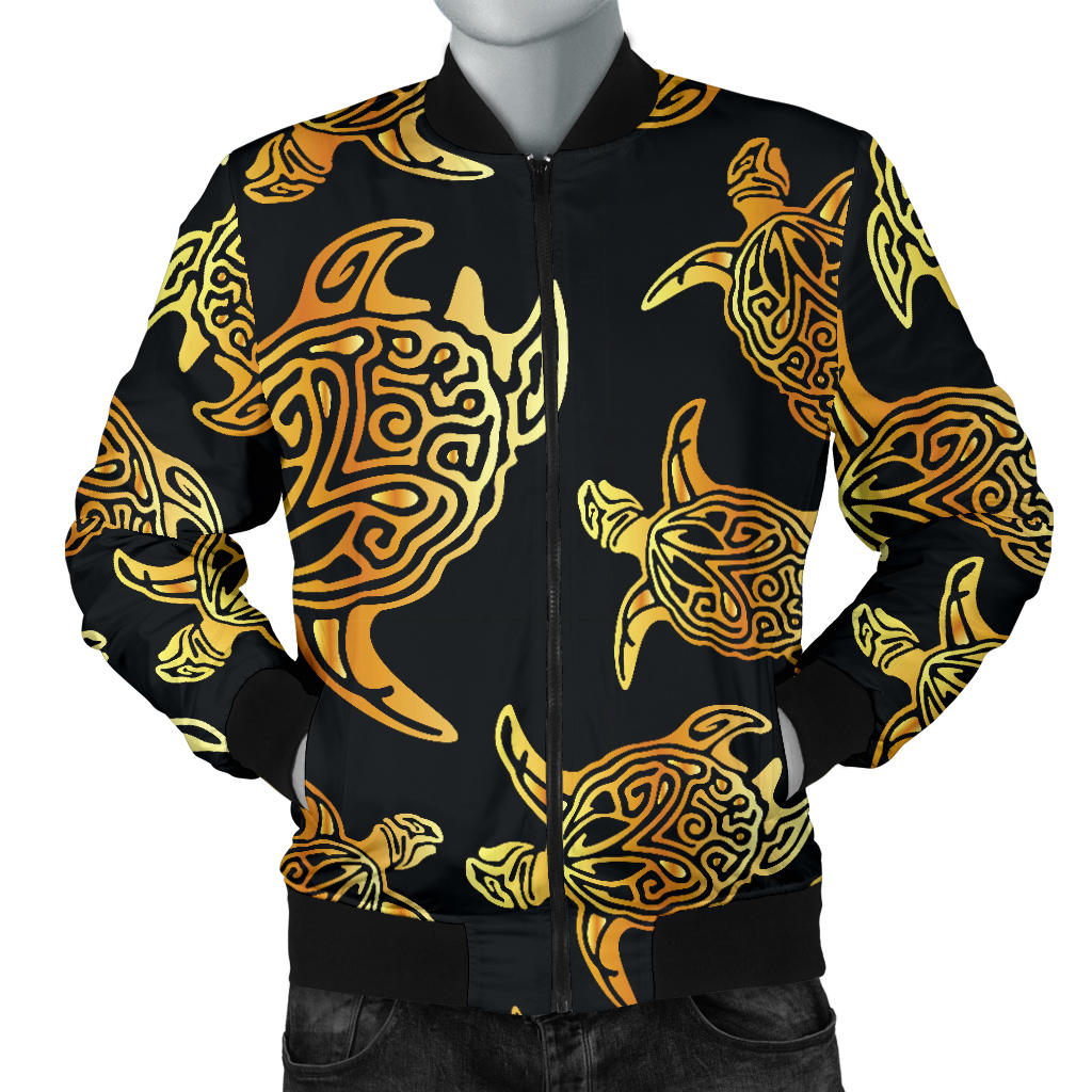Gold Tribal Turtle Polynesian Themed Men Bomber Jacket