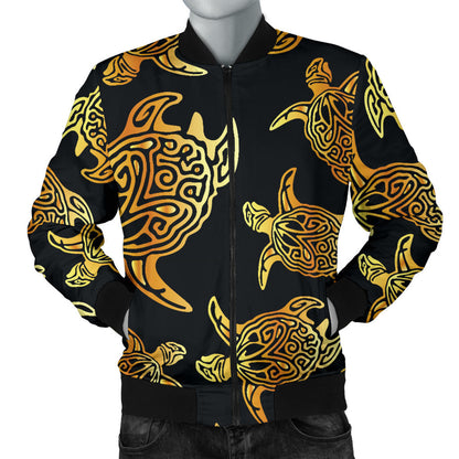 Gold Tribal Turtle Polynesian Themed Men Bomber Jacket