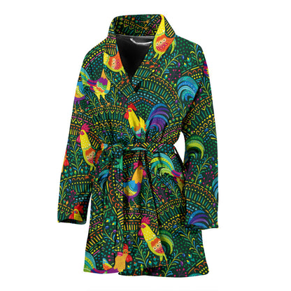Rooster Pattern Print Design A01 Women Bathrobe