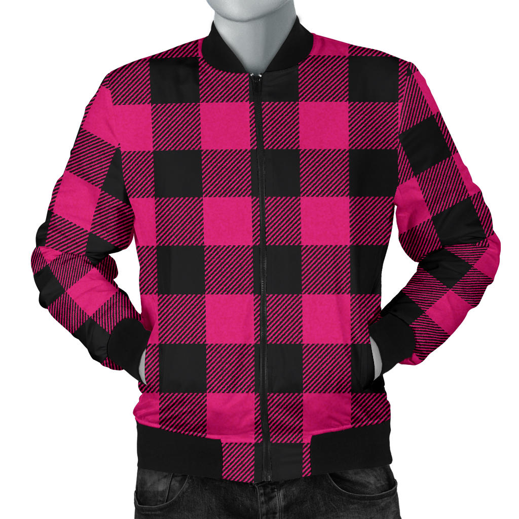 Pink Tartan Plaid Pattern Men Bomber Jacket