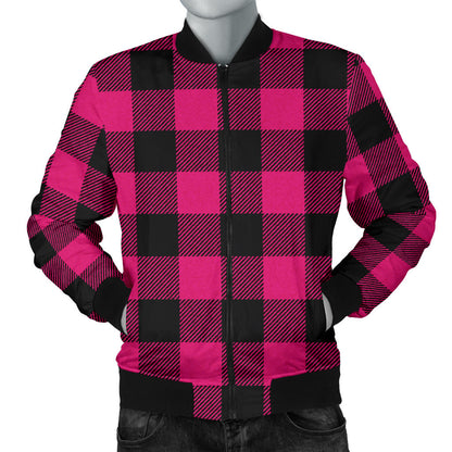 Pink Tartan Plaid Pattern Men Bomber Jacket
