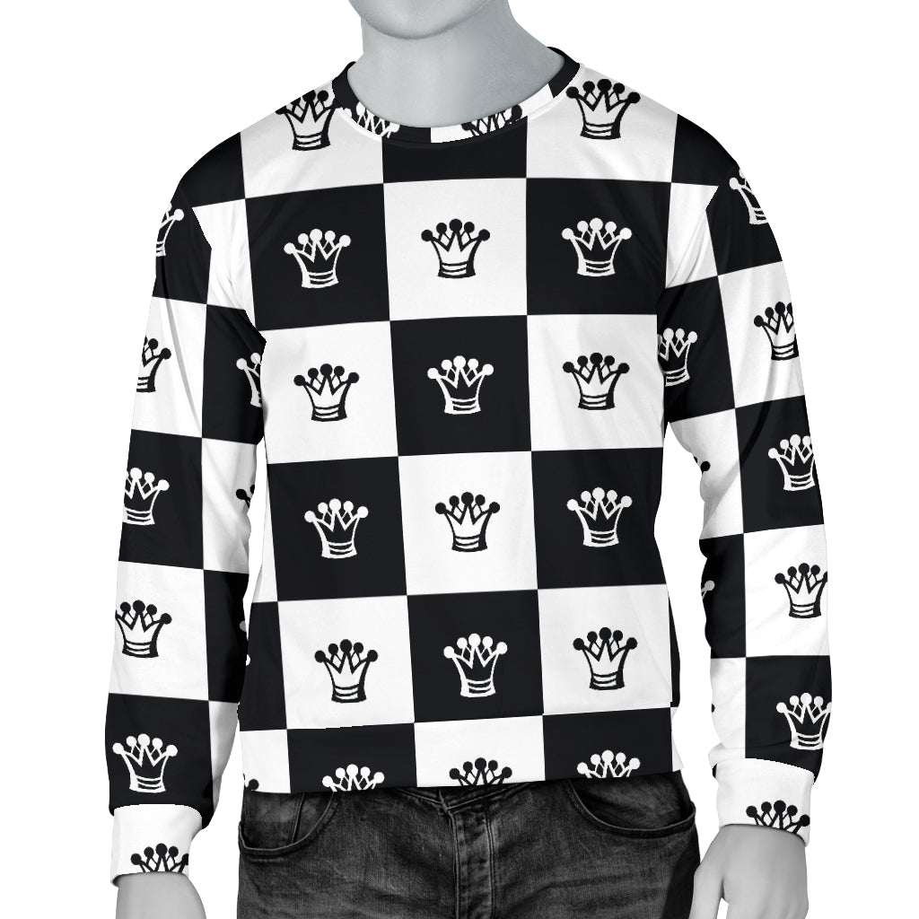 Checkered Flag Crown Pattern Men Long Sleeve Sweatshirt