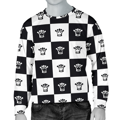 Checkered Flag Crown Pattern Men Long Sleeve Sweatshirt