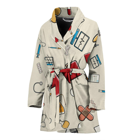 Nurse Pattern Print Design A04 Women Bathrobe
