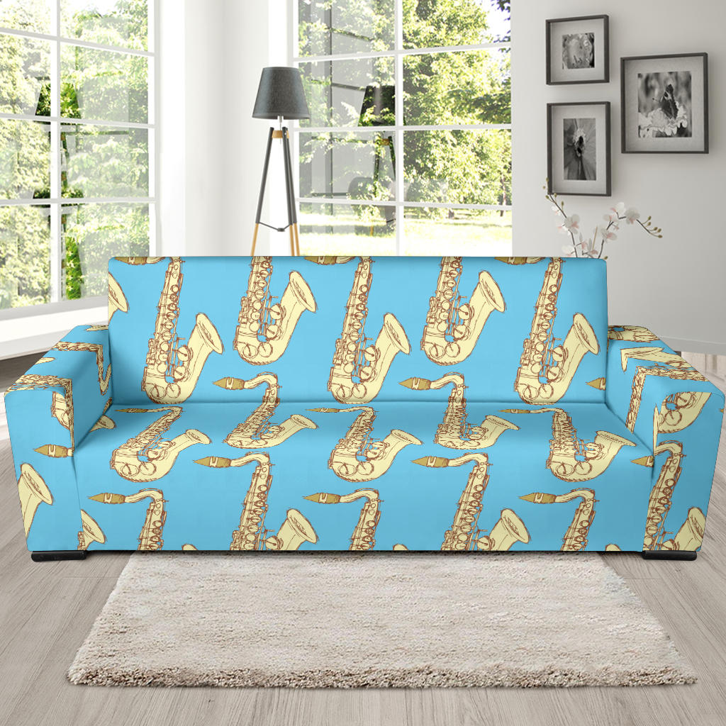 Saxophone Pattern Print Design 03 Sofa Slipcover