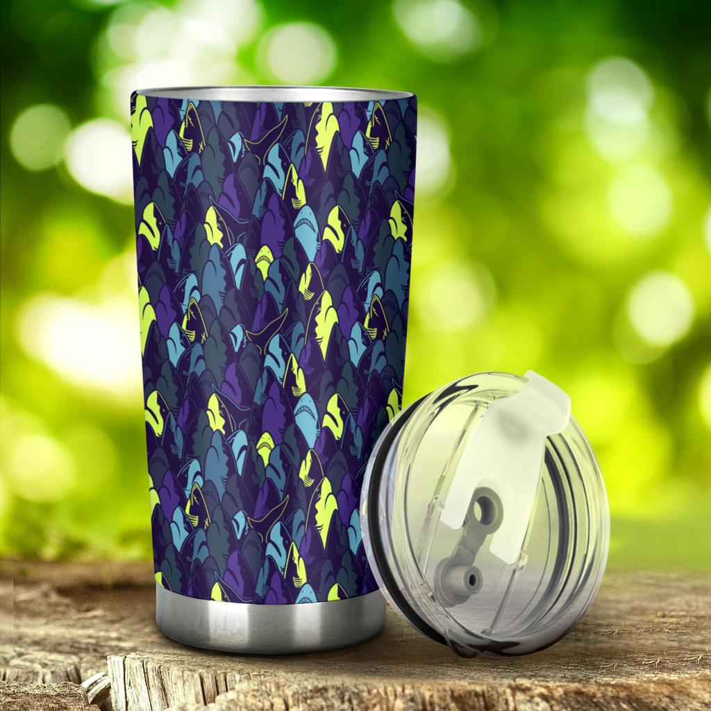 Shark Neon color Print Tumbler